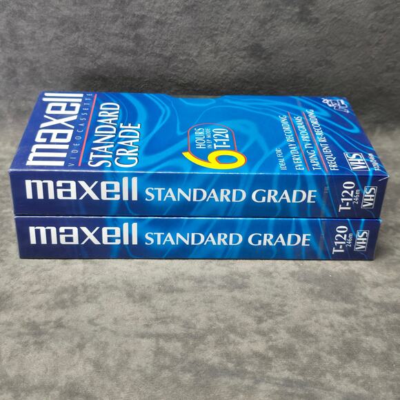 Maxell Video Cassette Standard Grade 6 Hours T-120 Blank VHS Tape 2 New Tapes - Picture 3 of 5